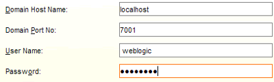 Enter the host name and port of your weblogic domain and then enter the domain's admnistrator credentials